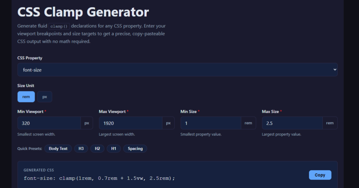 CSS Clamp Generator - Fluid Typography Calculator